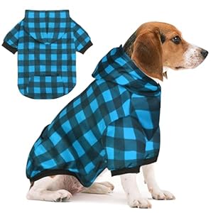 Plaid Dog Sweaters Hoodies Sweatshirts for Dogs Cats, Warm and Soft Cold Weater Coats for Christmas (Blue, Medium)