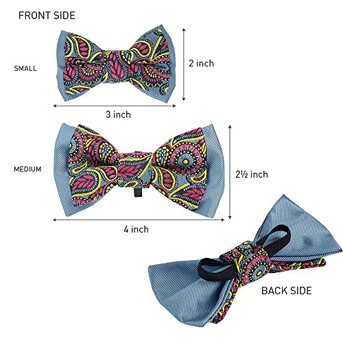 Blueberry Pet 4 Patterns Paisley Print Handmade Detachable Bow Tie Adjustable Dog Collar In Navy Blue, Small, Neck 12"-16" #TOP4