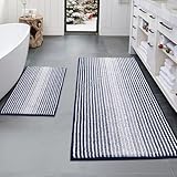 BSICPRO Bathroom Rugs and Mats Sets, 2 Piece Thick Absorbent Chenille Non Slip Soft Shaggy Floor Mats Machine Washable (20' x 47' Plus 16' x 24', Navy)