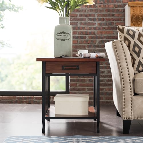 Image of Leick Home Ironcraft End Table, 22 inch, Mission Oak, Black