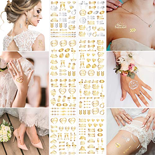 Frcolor 8 Sheets Bachelorette Party Tattoos Bride Tattoos Team Bride Tribe Metallic Temporary Tattoos Bridesmaid Gift Bridal Shower Favor And Decorations #TOP1
