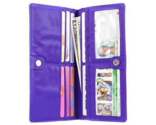 Big Skinny Women's Leather Executive Bi-Fold Checkbook Slim Wallet, Holds Up To 40 Cards, Lightweight , Purple #TOP5