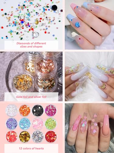 Kit d'ongles en acrylique complet avec ponceuse et poudre 4 couleurs - 6