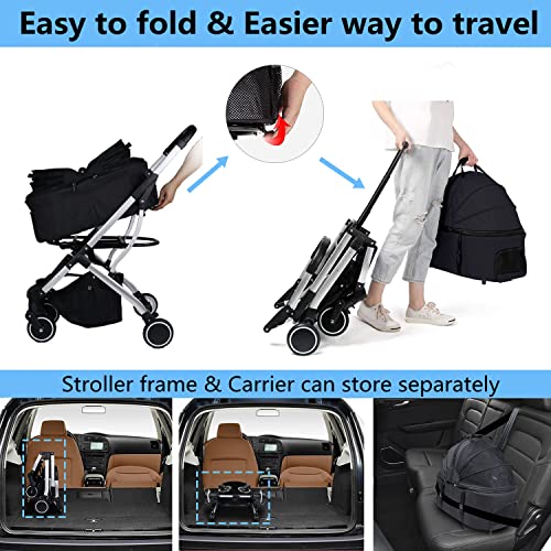 Dog Stroller for Small/Medium Dogs Cats Folding 3-in-1 4Wheels Travel with Removable Carrier Foldable Pet Stroller⦠- Image 6