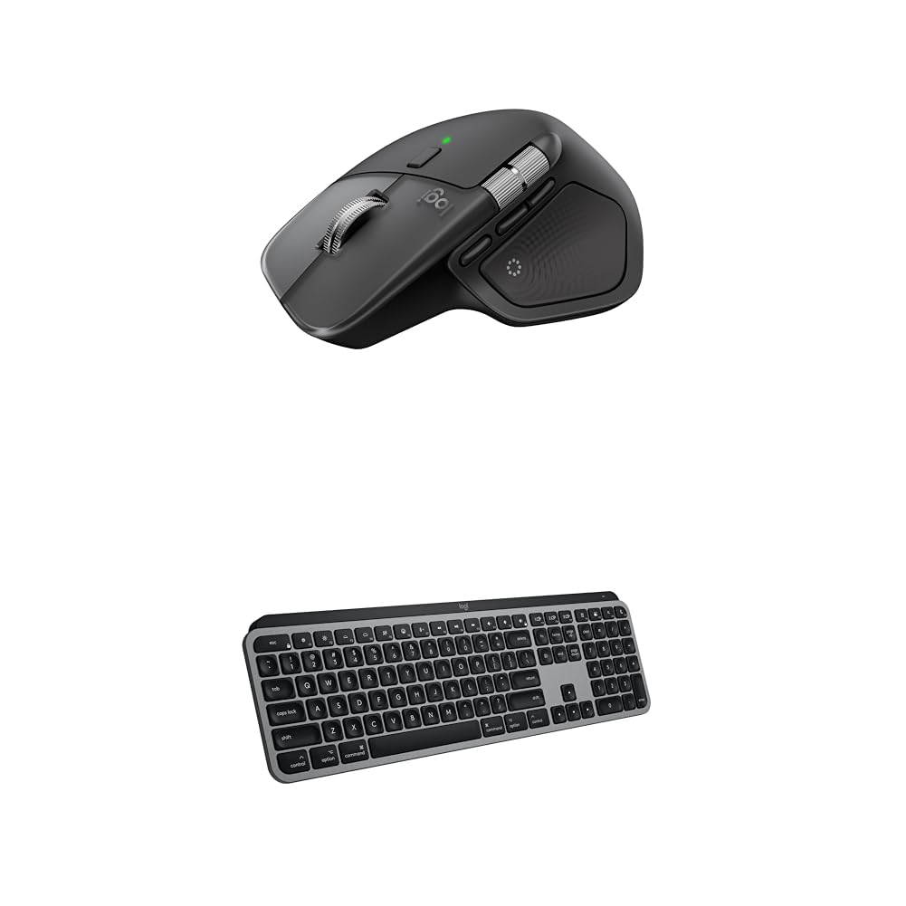 Logitech MX Master 4 for Mac Ergonomic Wireless Bluetooth Mouse with Haptic Feedback + MX Keys S for Mac Wireless Bluetooth Keyboard with Backlit Low Profile Keys - USB-C, MacOS, iPad OS - Space Black