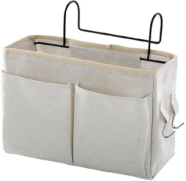 New dormitory college student bedside storage hanging bag, canvas storage basket, cotton and linen fabric art, Nordic style bedside storage hanging basket white 2pcs