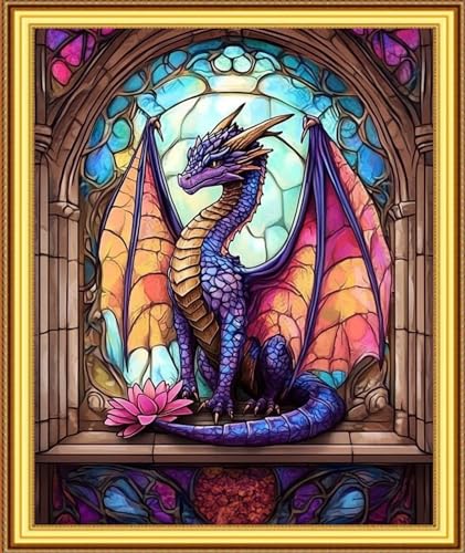 Image of Foxnyart Stamped Cross Stitch Kits Full Range of Embroidery Needlework Starter Kits for Beginners Adults 11CT Embroidery Patterns Art Crafts DIY Needlepoint Kit-Colorful Dragon Flower 16x20 inchs