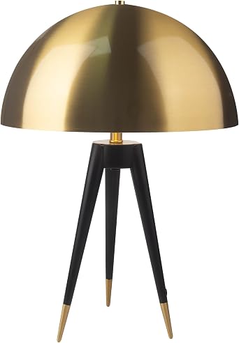 21-inch Tall Metal Table Lamp, Mid Century Side Table Lamp with Retro Gold Dome Shade, 2-Light Black Tripod Desk Lamp for Living Room Bedroom Office Study Room E26 Base