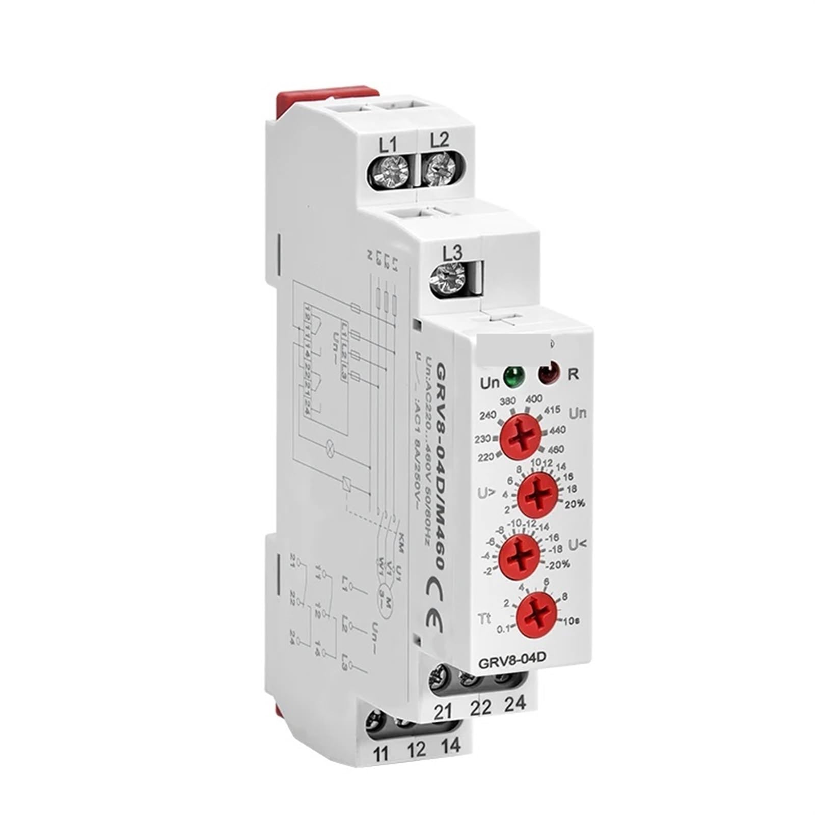 GRV8-04 Relé de control de voltaje trifásico Secuencia de fase Fallo de fase Protección contra sobretensión y subtensión 1 unidad(GRV8-04 M265)
