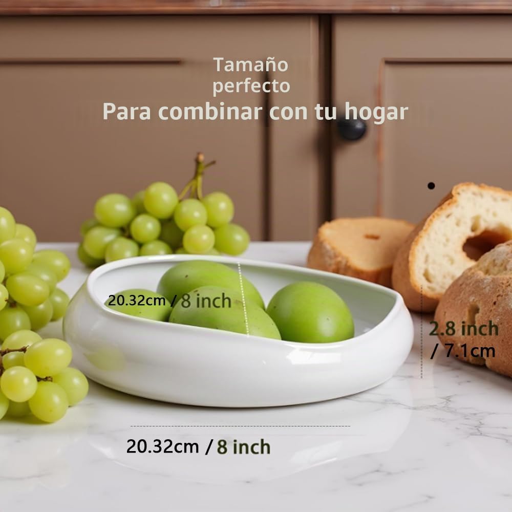 Frutero irregular hecho a mano, adecuado para decorar el centro de un cuenco de cerámica en la encimera de la cocina, mesa de comedor o mesa de entrada. Apto para lavavajillas y microondas, 21 cm