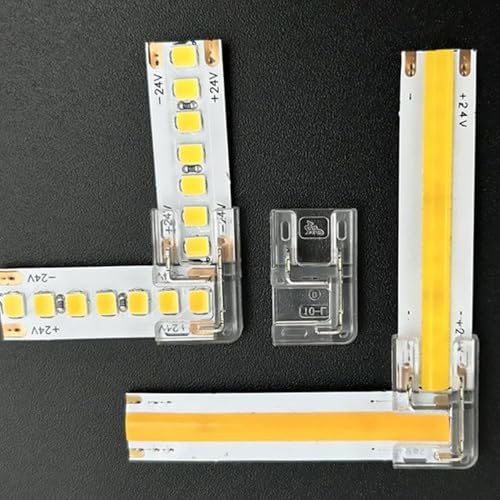 Amefil 2 pines 8 mm COB LED Light Strip Connectors20Pcs L Shape, Gapless Solderless Clear Connector Strip to Strip LED Corner Connectors for SMD COB 5050 LED High Density Strip Lights