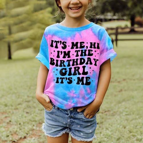 Image of LOTUCY Birthday Girl Outfit for Kids Its Me Hi Im The Birthday Girl Shirt Letter Printed Princess Birthday T-Shirt