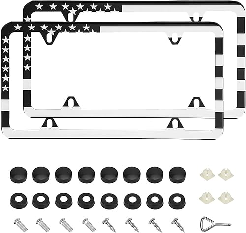 Miniatura 9 de Ziciner 1 marco de matrícula, placa de matrícula patriótica de la bandera estadounidense, etiqueta de aluminio de acero inoxidable para automóvil,