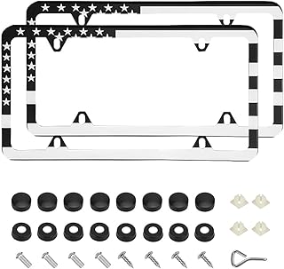 Ziciner 2 PCS License Plate Frames, Patriotic American Flag License Plate, Aluminum Stainless Steel License Car Tag, Universal Exterior Accessory Parts Decoration for Car, Truck, SUV (White)