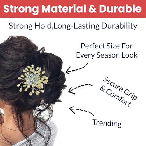 Image of TEMPERIA Hair Accessories For Women & Girls Stylish for Wedding - Artificial Flowers & Pearl Style Juda Bun Accessories - Floral Bridal Brooch & Hair Pins - Hairstyle Decoration Bride Clips (MN13)