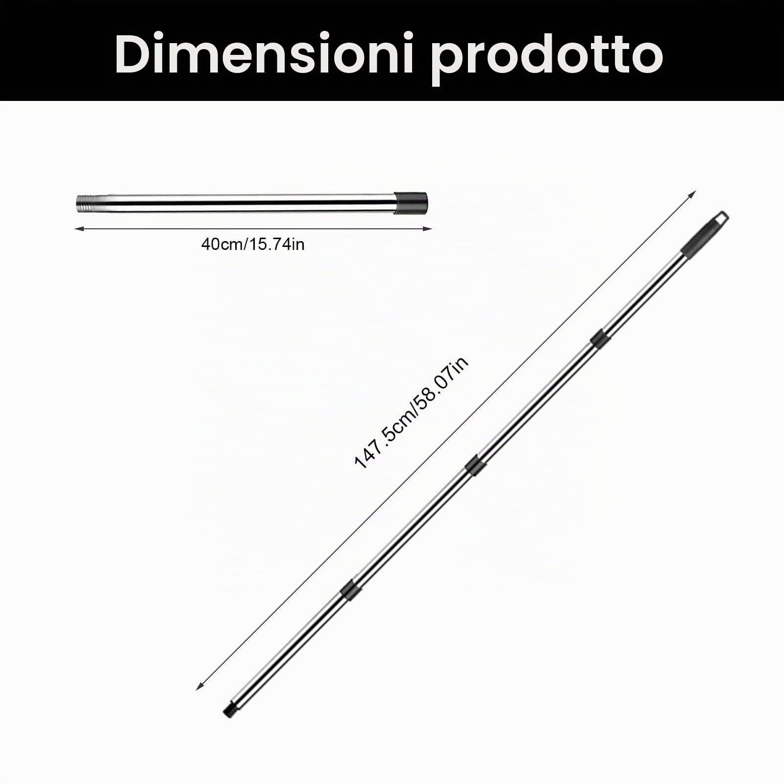Bastone Telescopico 1 Set Acciaio Inossidabile Manico Telescopico, Impiombato Bastone Telescopico, Lunghezza della giunzione 147 cm, Bastone Allungabile per Pulizia, per Case, Hotel Scuole