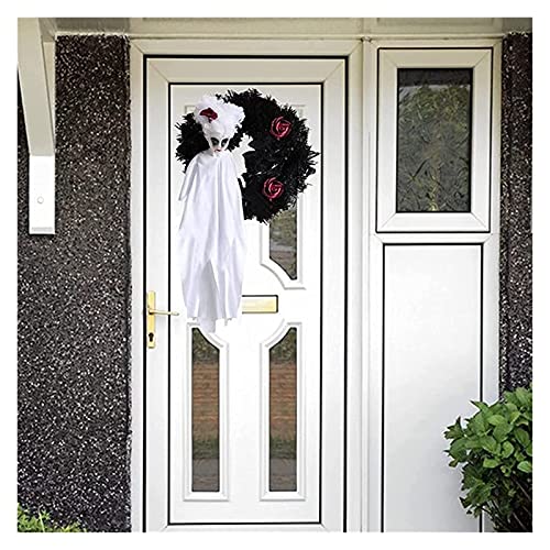MGCD Guirnalda de Halloween para la decoración de la Puerta Delantera, Bruja Blanca y Ghost de cráneo Negro Que cuelga la Corona de Terror para el Truco de Halloween o los visitantes de su hogar