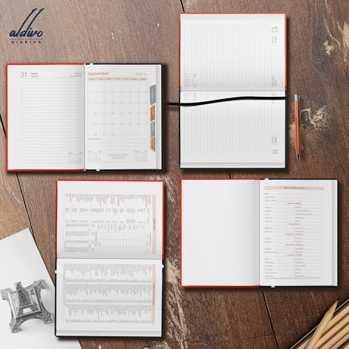 Image of ALDIVO Paper Cover Hard Bound New Year Diary 2026 | A5 Size 365 Days 2026 Daily Planner Diary with Dates, Calendar, Month Cut Index and Bookmark For Office, Personal and Corporate Use (AD612)
