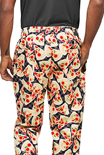 Ua Chef Men’s Pizza Print Chef Pant | Traditional Baggy Fit, 100% Cotton, Elastic Waist #TOP1