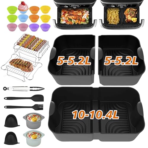 Pietuley 29Pcs Higher Air Fryer Accessories for Ninja Foodi Flexi Drawer 10.4L AF500UK Reusable Silicone Air Fryer Liners for Cosori Dual Blaze TwinFry 10L / Ninja Megazone Air Fryer Accessories Set