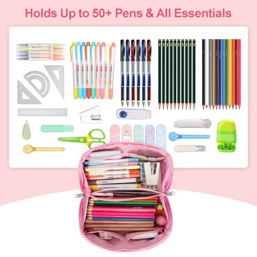 Image of Large Pencil Case for Girls, Aesthetic Pencil Pouch for School, Wide Opening Organizer Box with Handle, Fits 50 Pens & Markers (Glitter Pink Unicorn)