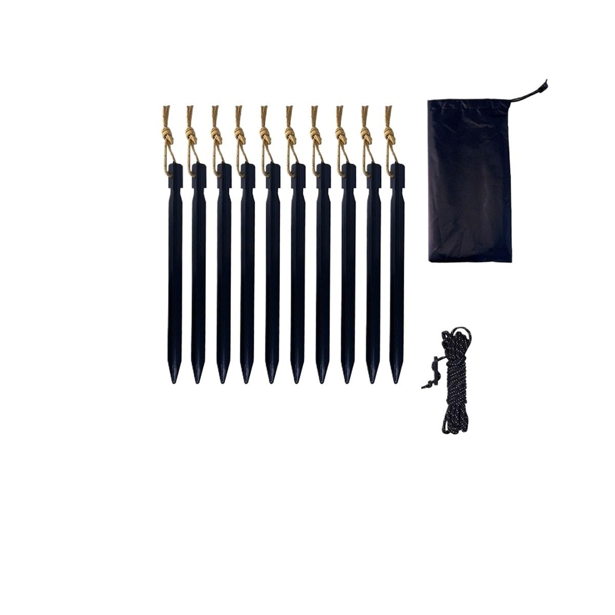 Set 16 Picchetti per Tenda, 18cm/25cm in Lega di Alluminio con Corde da 2m & Sacca, Ancoraggi a Terra per Campeggio, Escursionismo, Tendalini & Amaca(16pcs-25cm Black)
