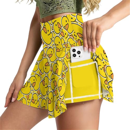 MSOKAZZLES Rubber Ducks Tennis Skirt for Women with Pockets Inner Shorts, High Waisted Athletic Golf Skorts for Running Workout Sports M