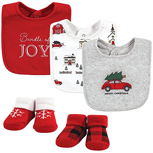 Hudson Baby Unisex Baby Cotton Bib and Sock Set Christmas Scene One Size