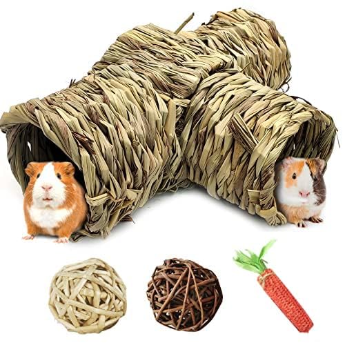 PINVNBY Hamster Grass Tunnel Toy Nature's Hideaway Guinea Pig Tunnels and Tubes Straw Tunnel House with 4 Entrances for Chinchillas Hedgehogs Rats