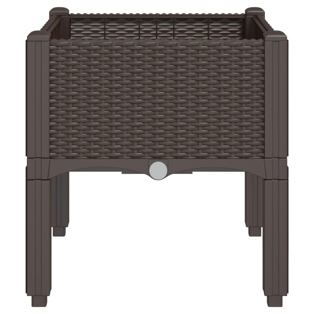 Donica ogrodowa z nóżkami brązowa 40x40x42 cm PP podwyższona donica na patio taras do roślin pnących warzyw kwiatów rattanowy design pojemna odporna