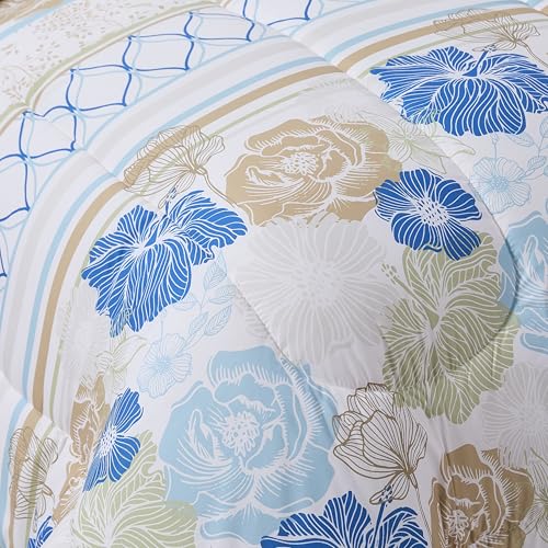 Floral Comforter Set Full Size with Sheets Bed in a Bag – Deep Pocket Fitted Sheet with Elastic Corners, Cozy Comforter, Pillowcases & Shams – Soft Microfiber All Season Bedding – Machine Washable
