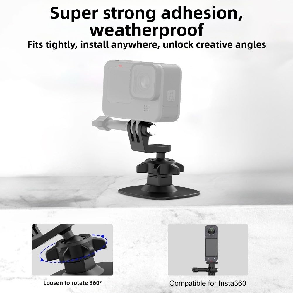Soporte para casco de cámara de acción y base flexible giratoria de 360 grados con fuerte adherencia para soporte de TPU, color negro