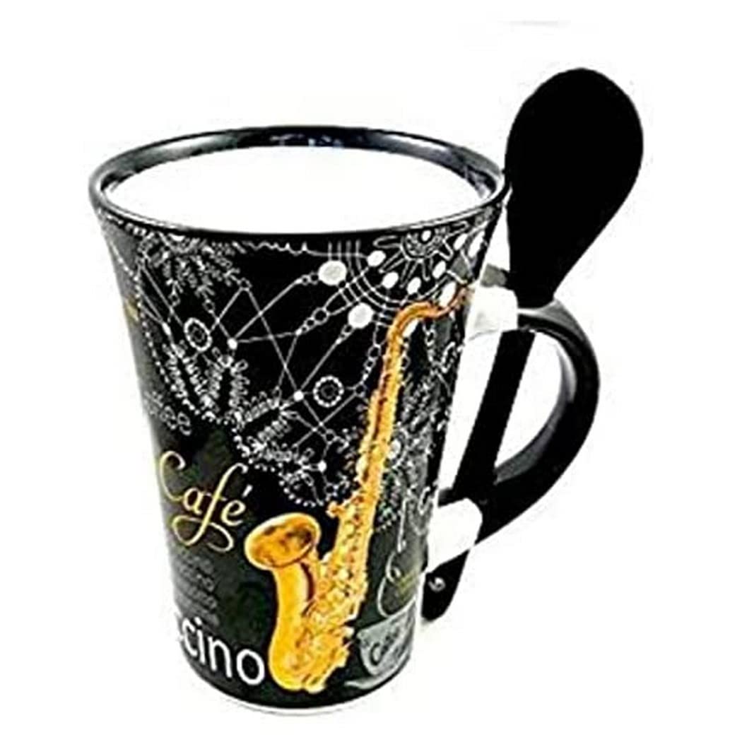 Little Snoring Gifts: Cappuccino Mug with Spoon - Saxophone (Black)