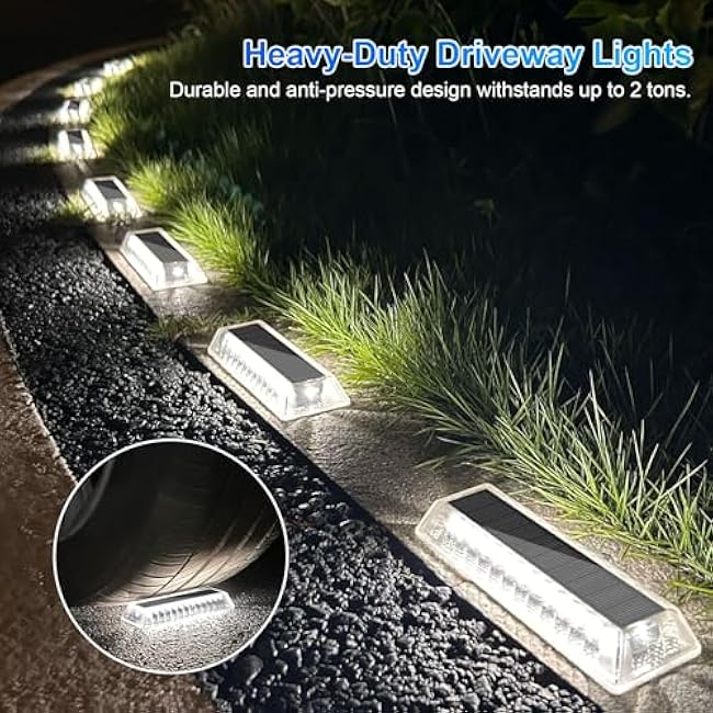 Lacasa Solar Driveway Lights Outdoor 4 Pack, LED Deck Dock Marine Waterproof Driveway Marker Lights for Step Sidewalk Stair Garden Pathway Walkway Yard, Cool White