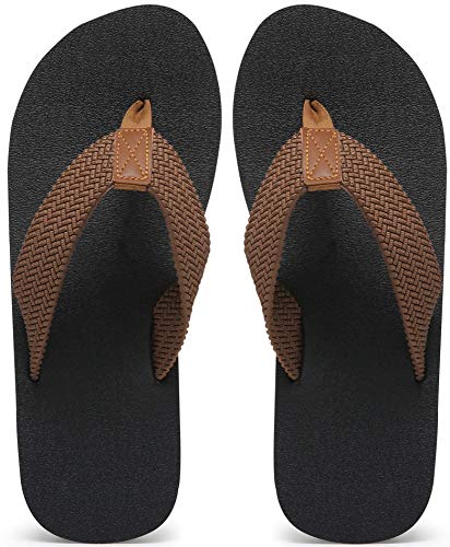 Tongs pour Hommes Taille 45, Chaussures de Plage d'été, Tapis de Yoga antidérapant en Caoutchouc Douche lanière légère et Durable, Sandales pour Hommes, Marron Cover