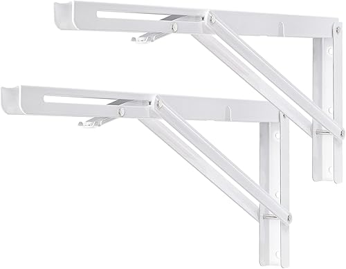 Miniatura 110 de YUMORE Soportes de estante plegables de 24 pulgadas, carga máxima: 330 libras de acero inoxidable resistente soporte de estante plegable para mesa