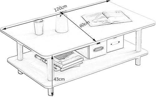 Miniatura 7 de Mesa de Centro Modern MDF Coffee Table Minimalist Double-Layer Tea Table wStorage Shelf Rectangular Center Table for Living Room Apartment Small