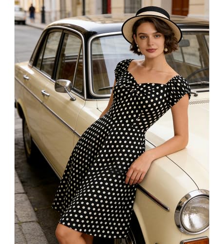 Image of YARN & INK Retro Swing Dresses for Women 1950s Vintage Rockabilly Clothes Pinup Clothing Cocktail Party Dress