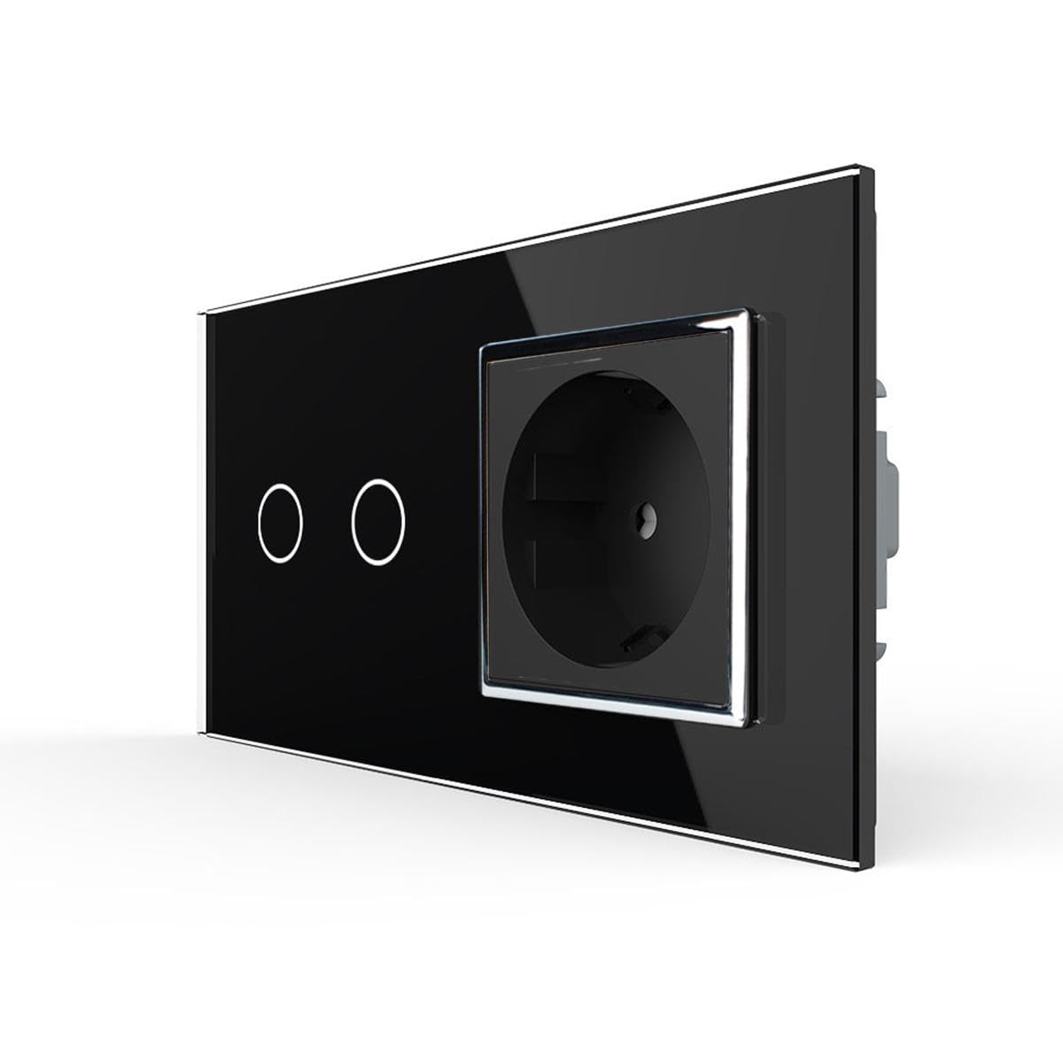 LIVOLO 2-fach Lichtschalter & Steckdose Touchschalter Komplettset mit Serienschalter Steckdose und Glasblende in Schwarz