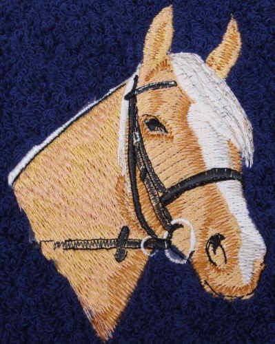 Embroidered Palomino Horse Head on Navy Bath Towel Set