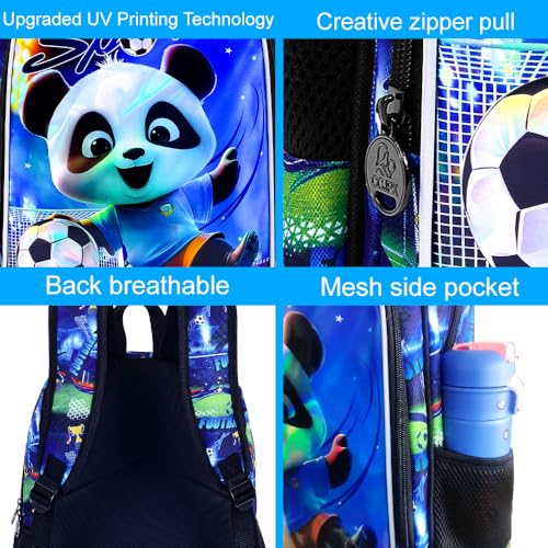 Image of 16 inch Panda Soccer Backpack Set for Boys 4-8, 3Pcs Kindergarten School Bag with Football Lunch Box, Lightweight Bookbag (Blue)