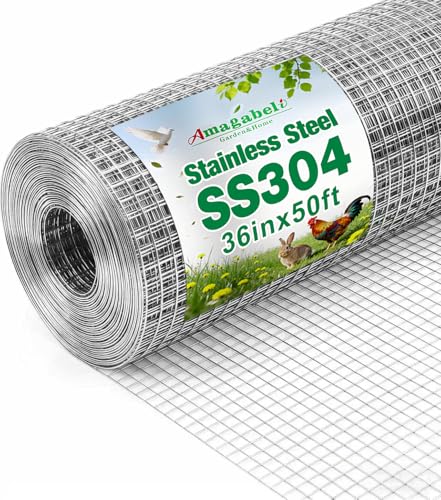 AMAGABELI GARDEN & HOME 36inchx50ft SS304 Stainless Steel Hardware Cloth 1/2 inch 18 Gauge Chicken Wire Fencing Welded Wire Mesh Fence Roll Poultry Netting Bird Cage Coop Rodent Proof Gopher Rabbit