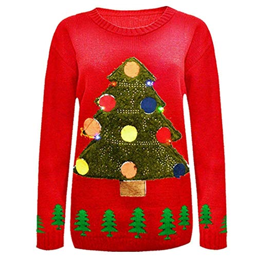 Preisvergleich Produktbild ZEE FASHION Frauen Jumper Langen Ärmeln Weihnachtsbaum Led Licht Xmas Neuheit