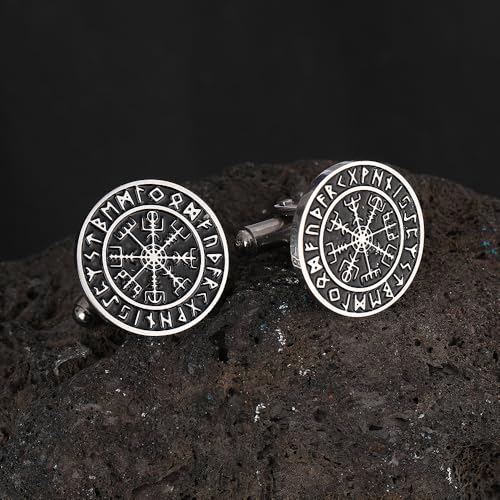 Vegvisir Compass Mancuernillas para Hombre Acero Inoxidable miniatura 4