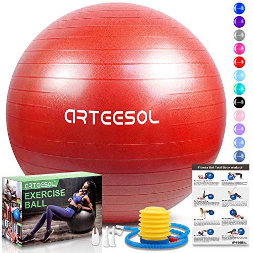 arteesol Exercise Yoga Ball, Extra Thick Stability Balance Ball (45CM-75CM / 5 Colours), Professional Grade Anti Burst & Slip Resistant Balance, Fitness&Physical Therapy, Birthing Ball with Air Pump