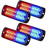 ASPL 4pcs 24-LED Surface Mount Grille Flashing Strobe Lights, Super Bright Mini LED Light-Head Emergency Hazard Warning lights for Construction Vehicle, SUV, Tow Truck Van (Red/Blue)