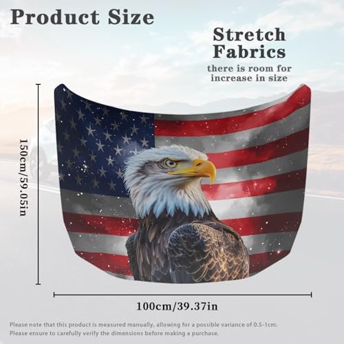 Image of Eagle and Flag Car Hood Cover Patriotic Stretch Car Hood Cover Protector for Car Hood Removable Automotive Accessories for Most Automotive Sedans Trucks Pickup SUVs