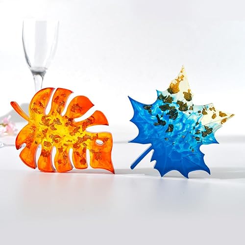 Miniatura 7 de Moldes de posavasos de resina de 5 estilos, moldes de resina epoxi de silicona, moldes únicos de resina de hojas para fundición de resina de