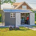YOPTO 12x10 FT Outdoor Storage Shed,Metal Shed W/Window & Floor Frame,Garden Tool House W/Sloped Roof,Lockable Doors & Air Vents,for Backyard Patio Lawn,Gray