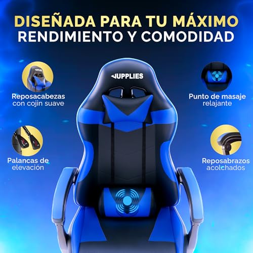 Miniatura 5 de Jupplies Silla Gaming Profesional Con Masajeador - Silla De Oficina Ergonómica Sin Reposapiés, Altura Regulable Y Respaldo Abatible - Silla Gamer Para Juegos